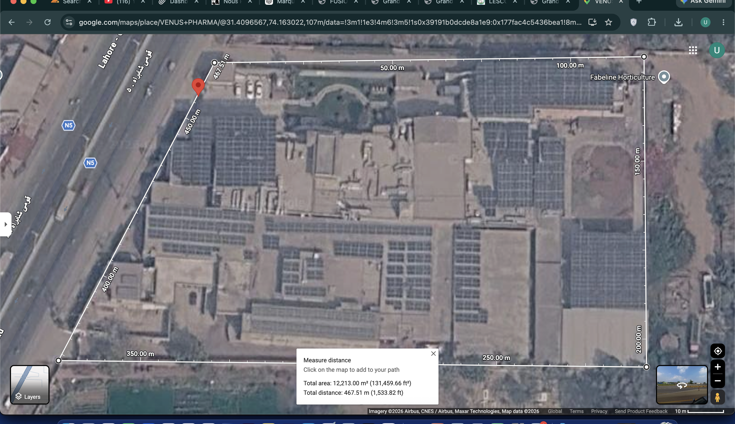 Client-provided site view of the Venus Pharma rooftop facility, N5/GT Road Lahore